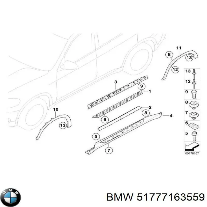 51777163559 BMW expansor esquerdo (placa sobreposta de arco do pára-lama traseiro)