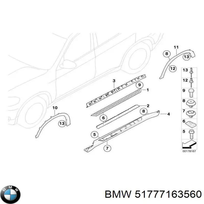 Расширитель (накладка) арки заднего крыла правый 51777163560 BMW