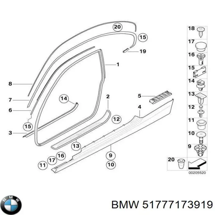 51777173919 BMW пистон (клип крепления накладок порогов)