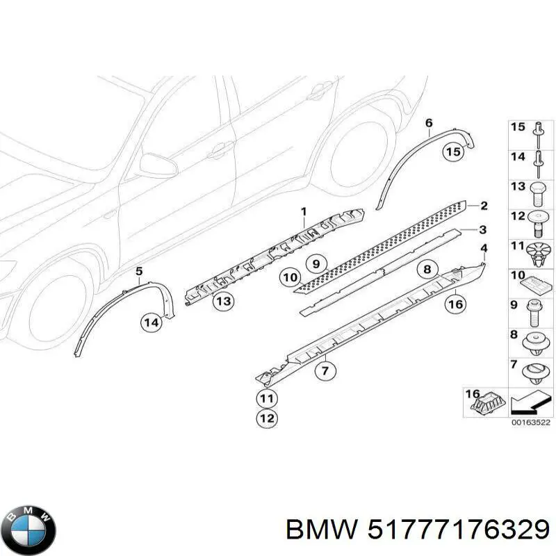 Expansor esquerdo (placa sobreposta) de arco do pára-lama traseiro para BMW X6 (E71)