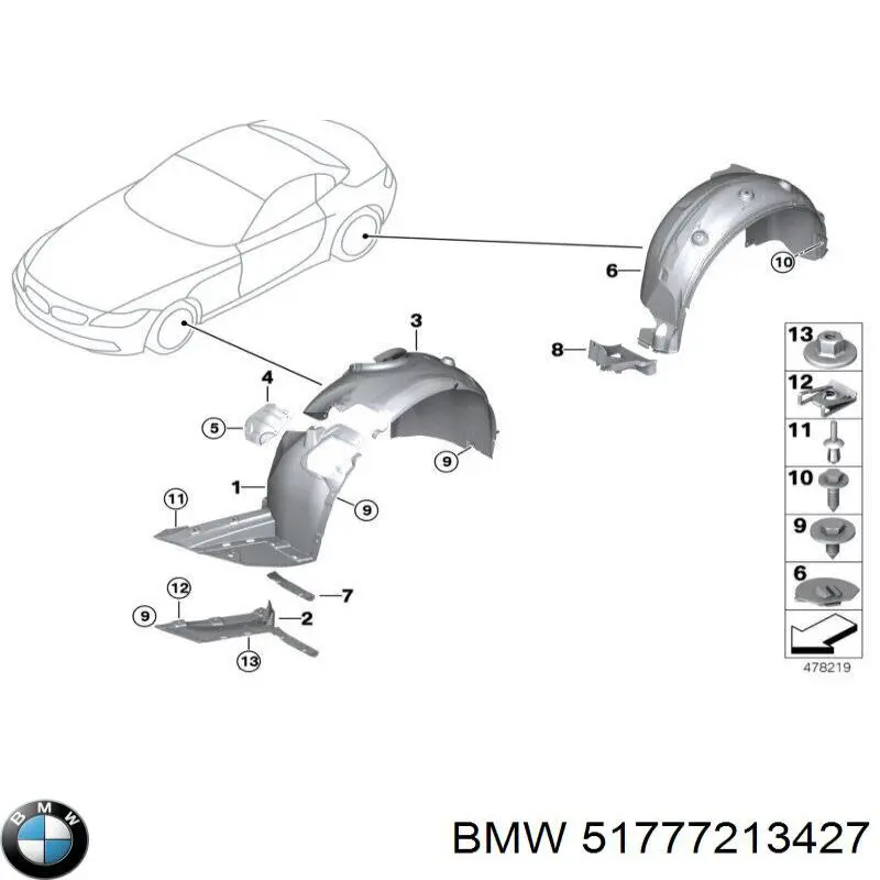 Подкрылок крыла переднего левый задний 51777213427 BMW