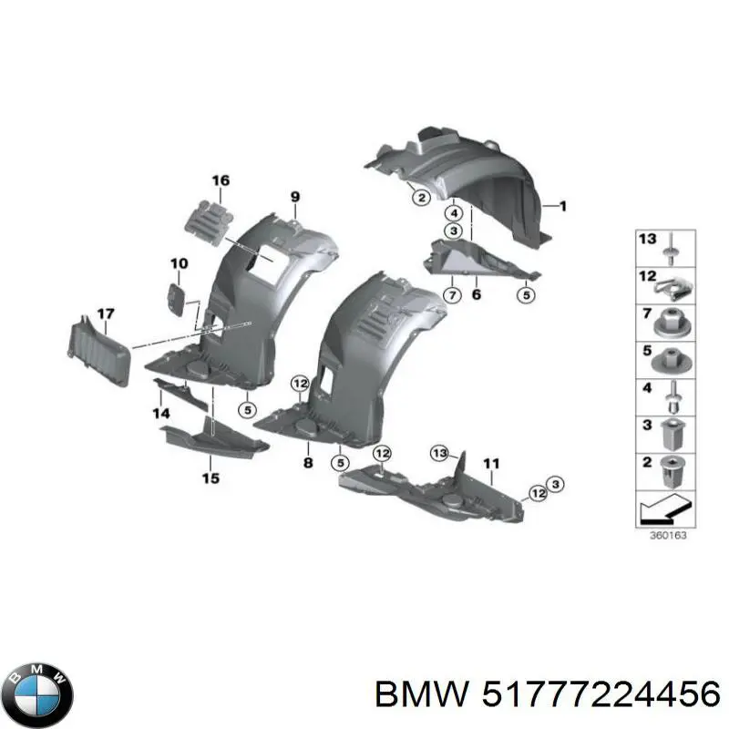 Кронштейн наружной накладки порога правой BMW 51777224456 цена, от 106.23 USD