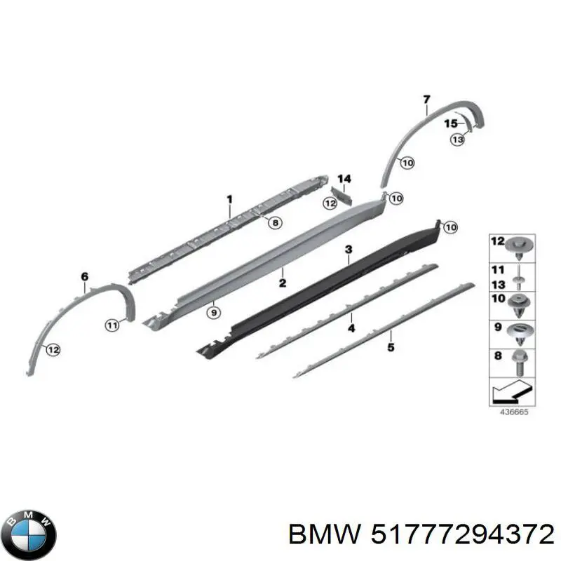 51777294372 BMW expansor direito (placa sobreposta de arco do pára-lama traseiro)