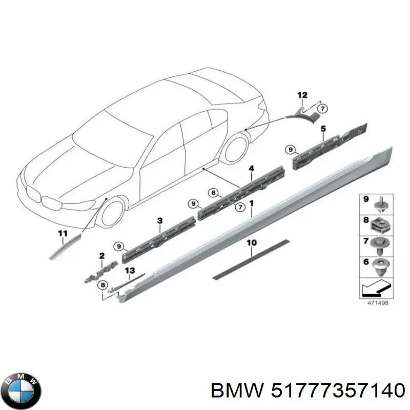 Кронштейн наружной накладки порога правой 51777357140 BMW