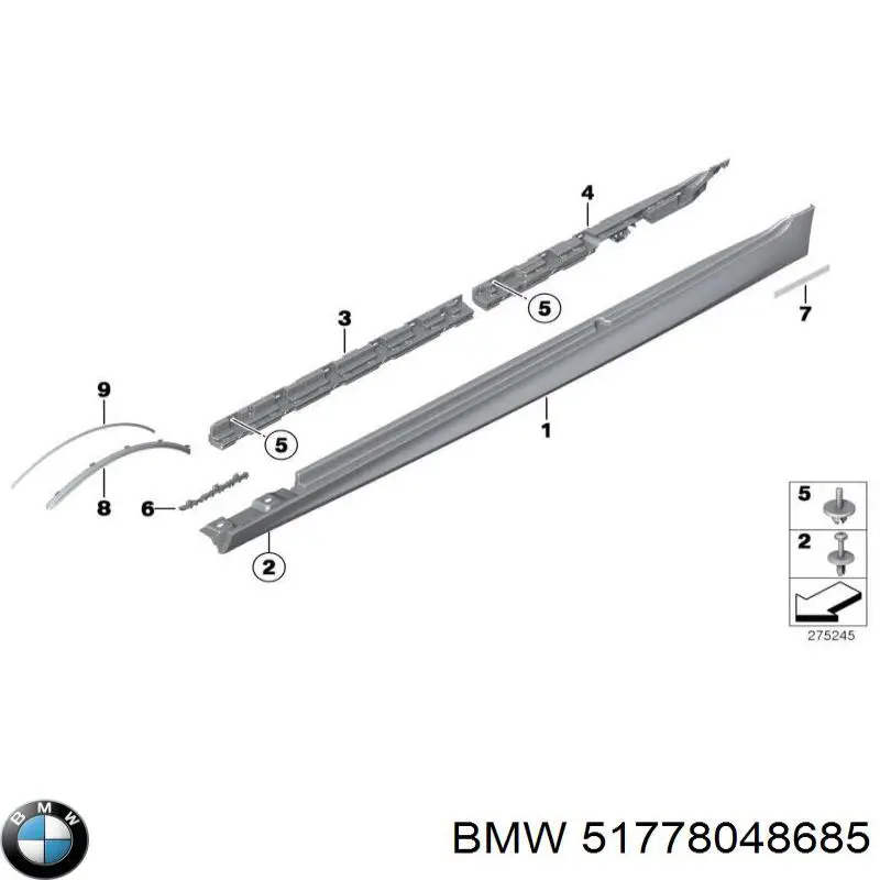 Накладка (молдинг) порога наружная левая на BMW 5 (F10) купить.