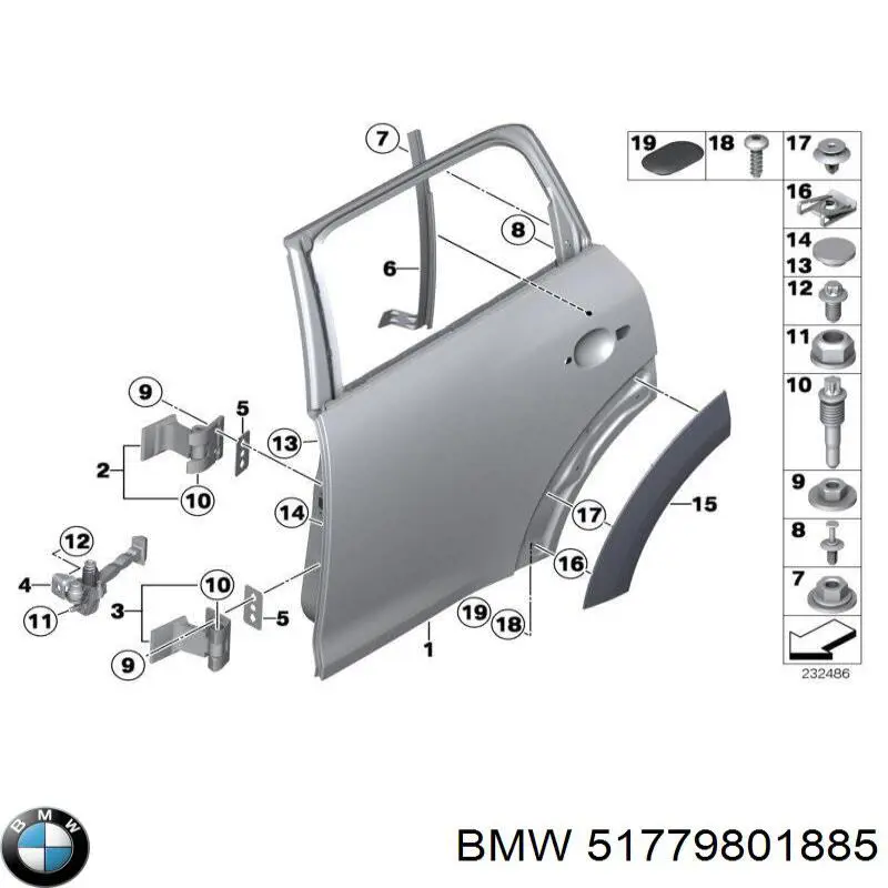 51779801885 BMW expansor esquerdo (placa sobreposta de arco do pára-lama traseiro)