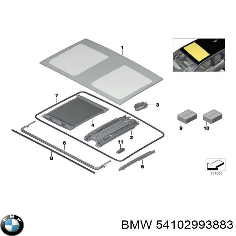 Мотор привода люка 54102993883 BMW