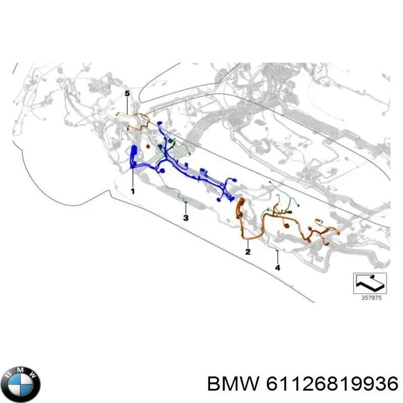61126819936 BMW Жгут проводов задней двери