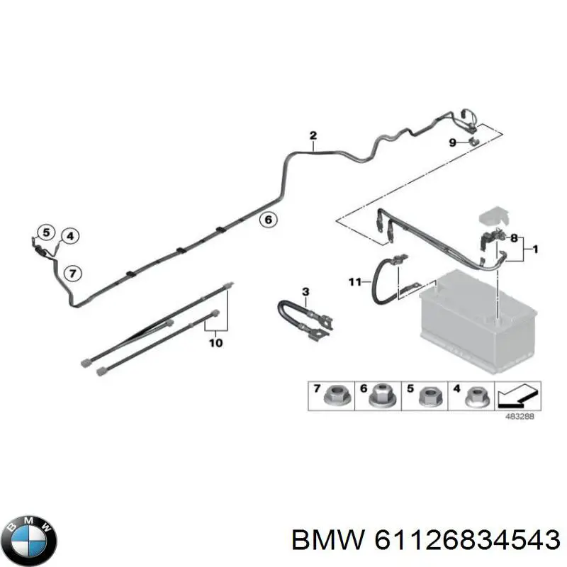 Кабель положительной клемы аккумулятора (АКБ) 61126834543 BMW