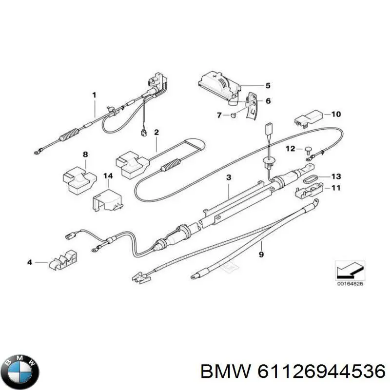 Кабель положительной клемы аккумулятора (АКБ) 61126944536 BMW