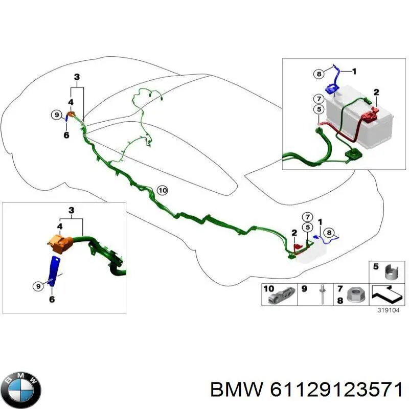 Кабель положительной клемы аккумулятора (АКБ) BMW 9123571 цена, от 18.85 USD
