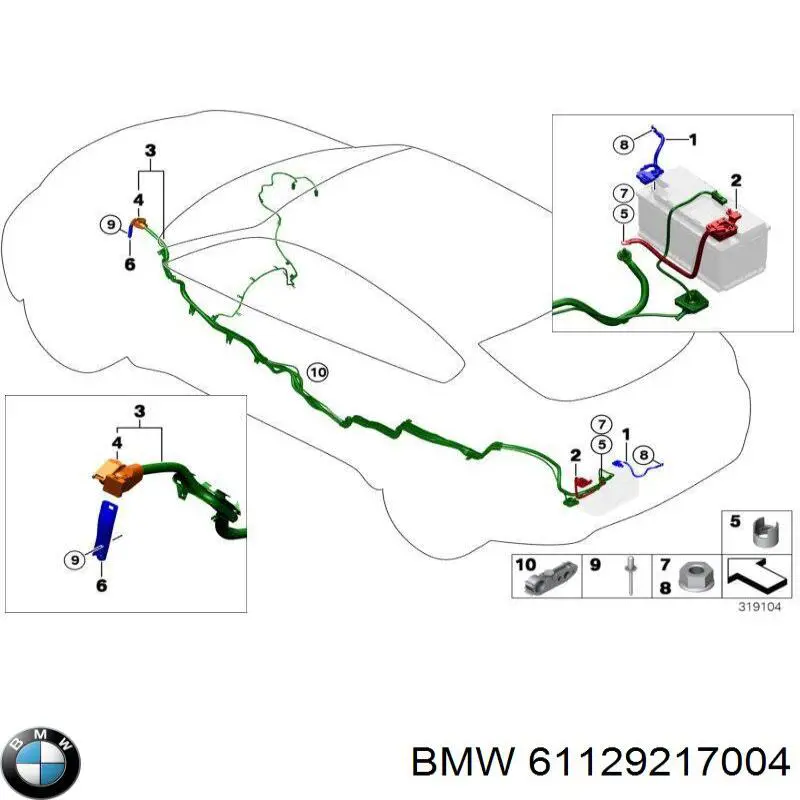Кабель положительной клемы аккумулятора (АКБ) BMW 61129217004