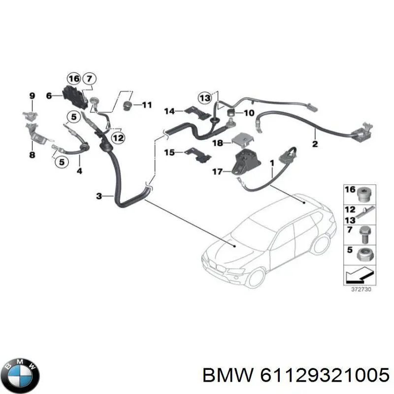 Кабель положительной клемы аккумулятора (АКБ) BMW 61129321005