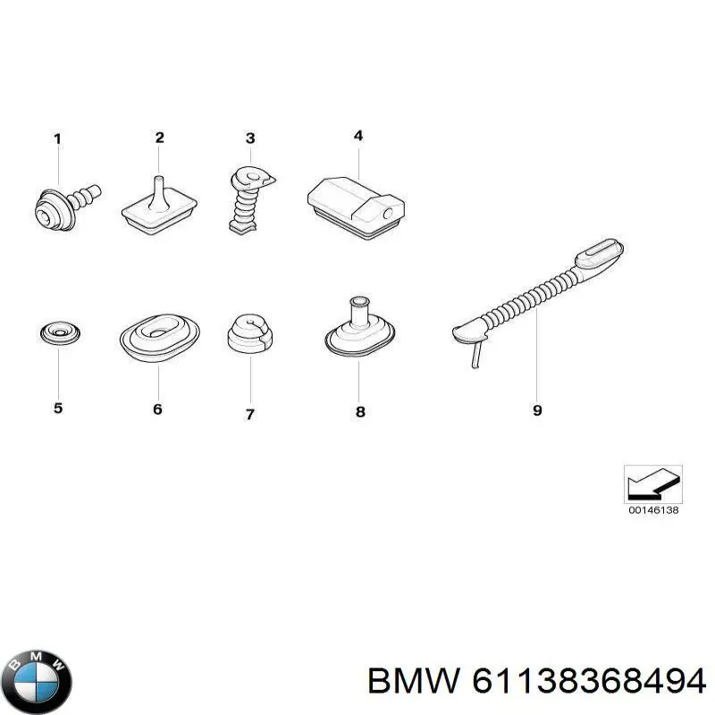 Пистон (клип) крепления решетки радиатора к панели 61138368494 BMW