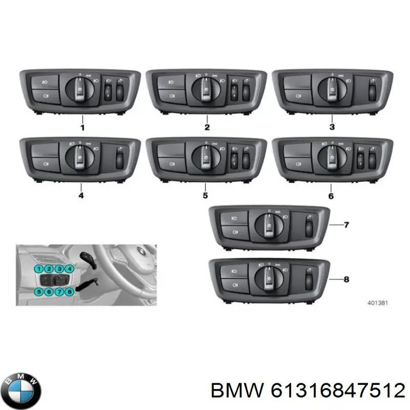 61316847512 BMW comutador das luzes no "painel de instrumentos"