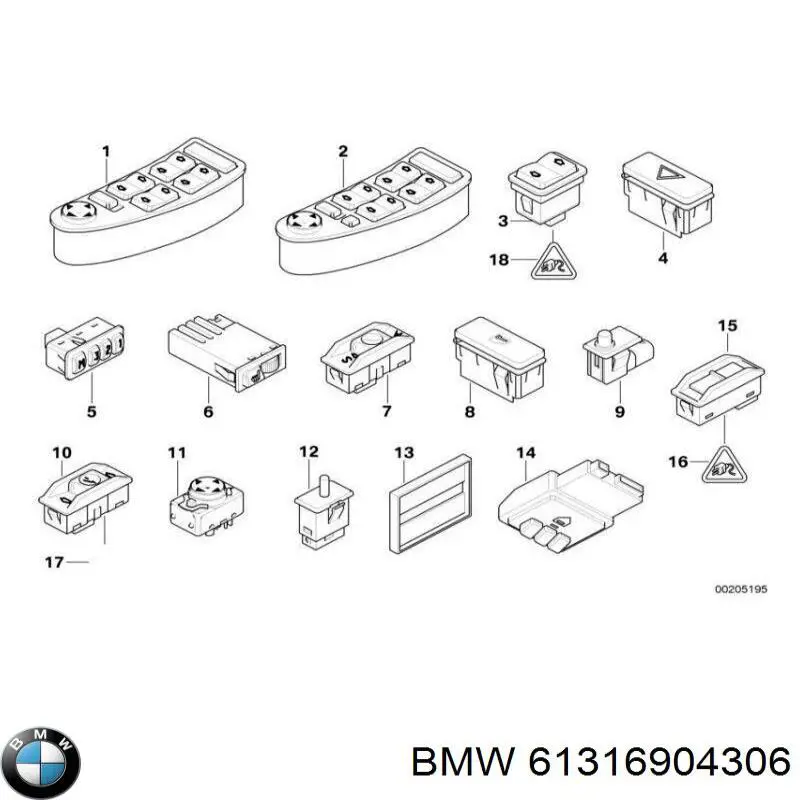 Кнопочный блок управления стеклоподъемником передний левый на BMW 7 (E38) купить.