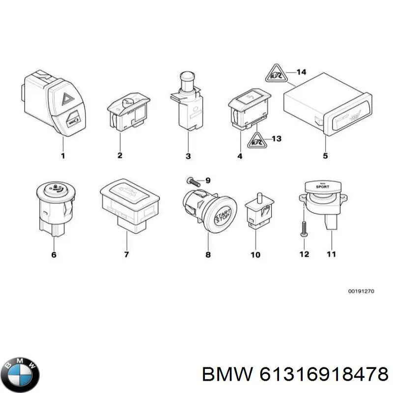 Купить 61316918478 BMW Кнопка включения аварийной сигнализации