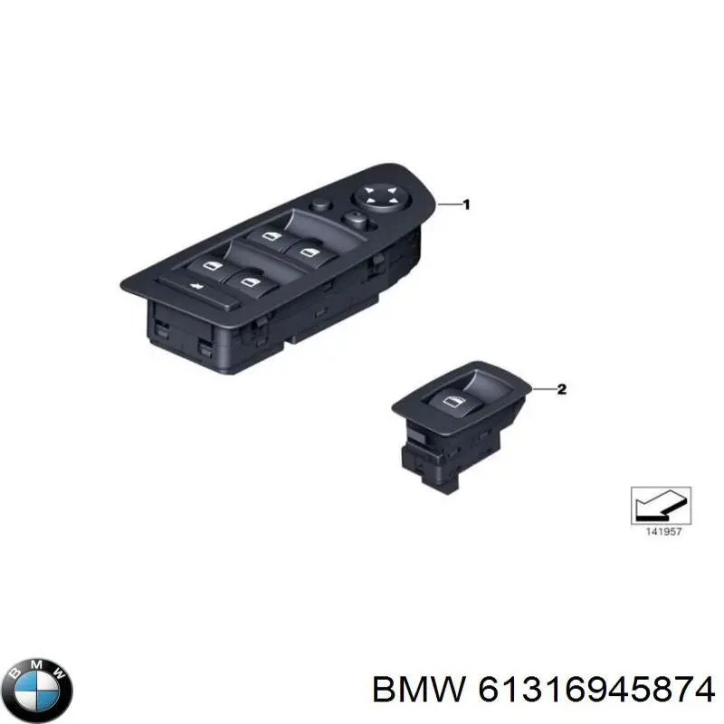 61316945874 BMW кнопка включения мотора стеклоподъемника передняя правая