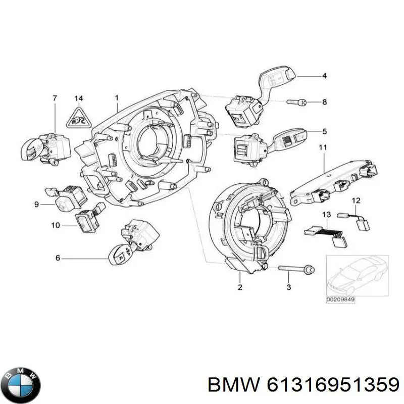 61316951359 BMW anel airbag de contato, cabo plano do volante