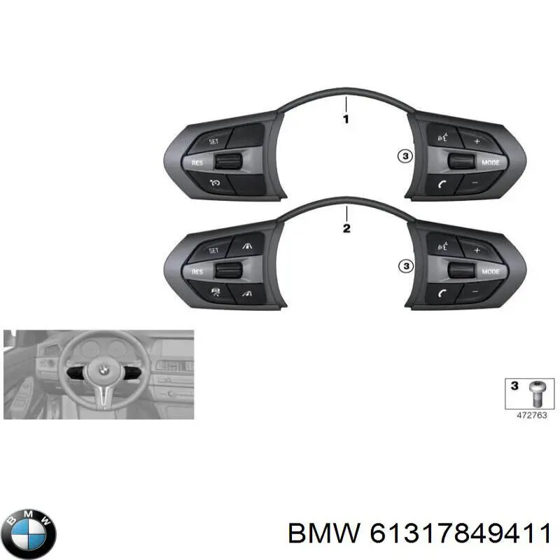 Купить 61317849411 BMW Блок кнопочных переключателей рулевого колеса