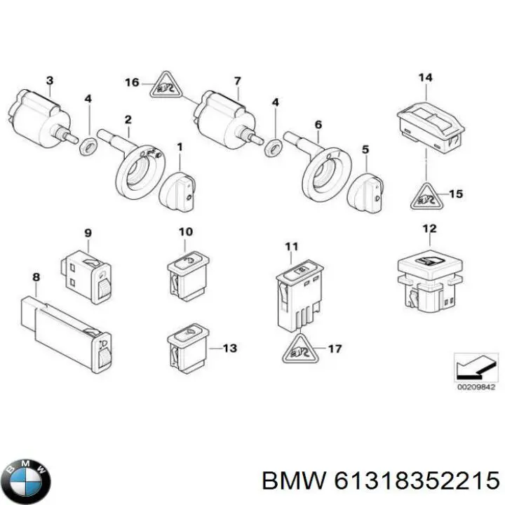 Botão de ativação das luzes de nevoeiro traseiras para BMW 7 (E38)