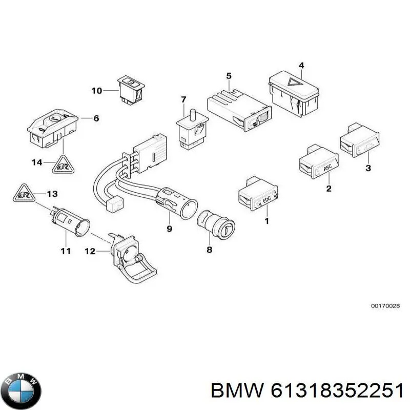 Выключатель системы ASC на BMW 7 (E38) купить.