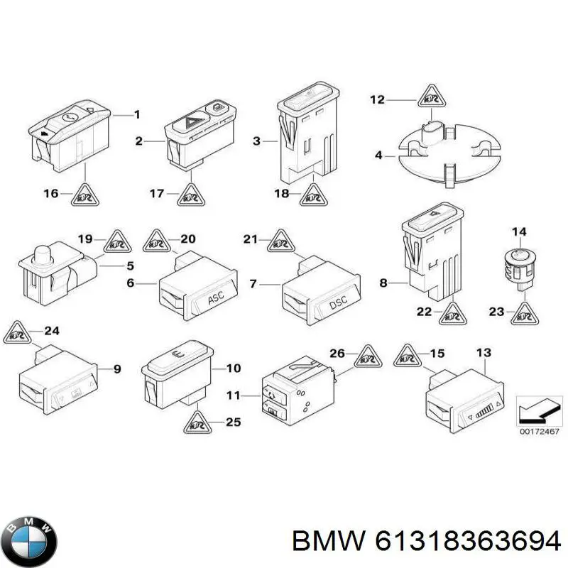 Купить 61318363694 BMW Выключатель системы ASC