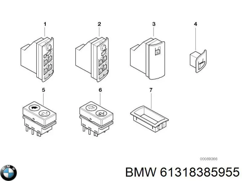 Кнопка включения мотора стеклоподъемника задняя левая 61318385955 BMW