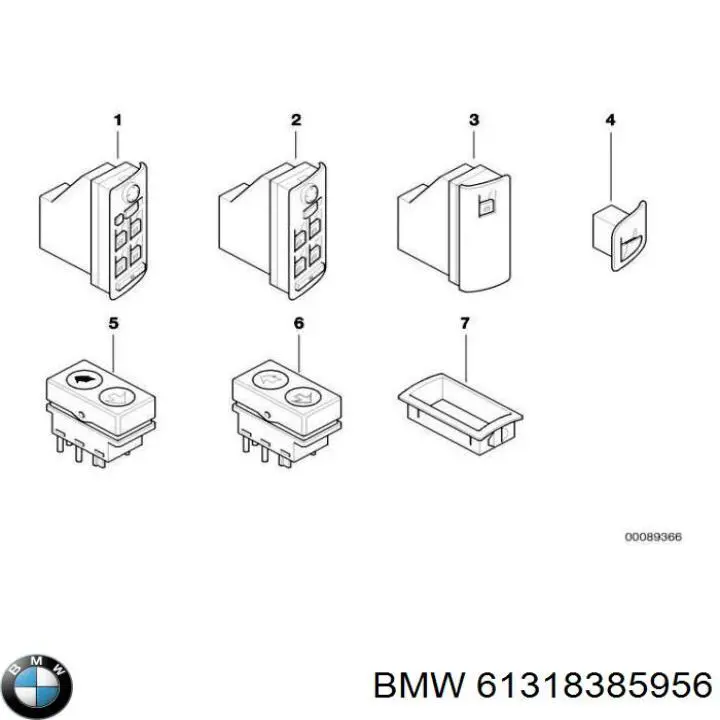 8385956 BMW botão traseiro direito de ativação de motor de acionamento de vidro