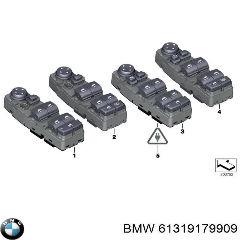61319179909 BMW кнопка включения мотора стеклоподъемника передняя левая