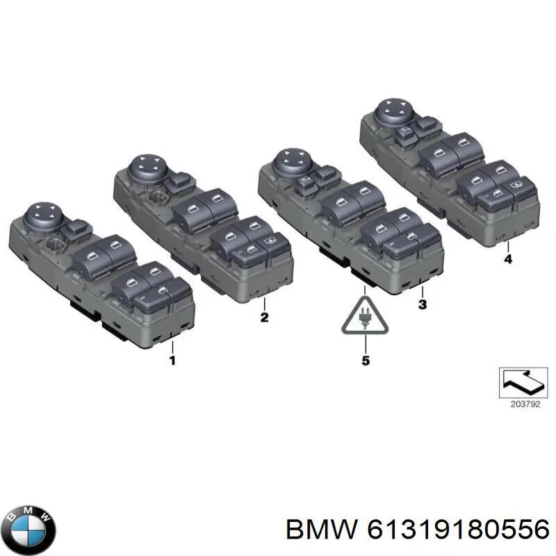 61319180556 BMW unidade de botões dianteira esquerda de controlo de elevador de vidro