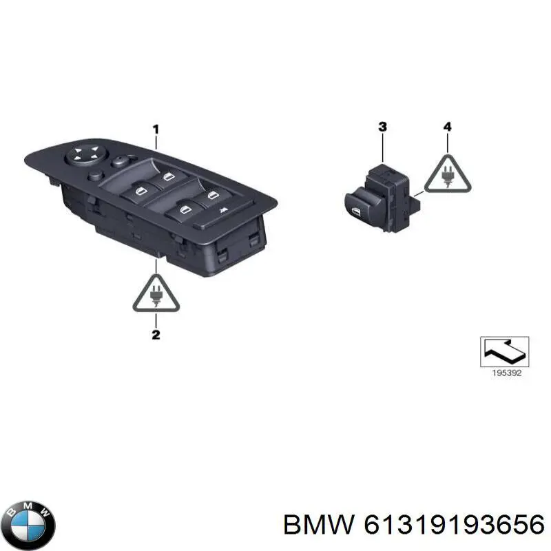 61319193656 BMW кнопочный блок управления стеклоподъемником передний левый