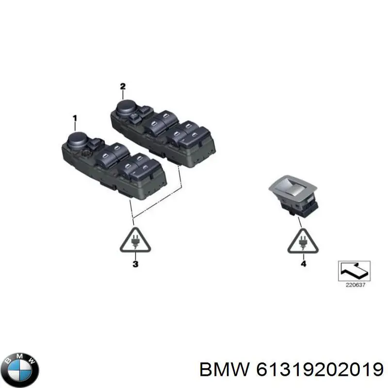 61319202019 BMW botão traseiro de ativação de motor de acionamento de vidro