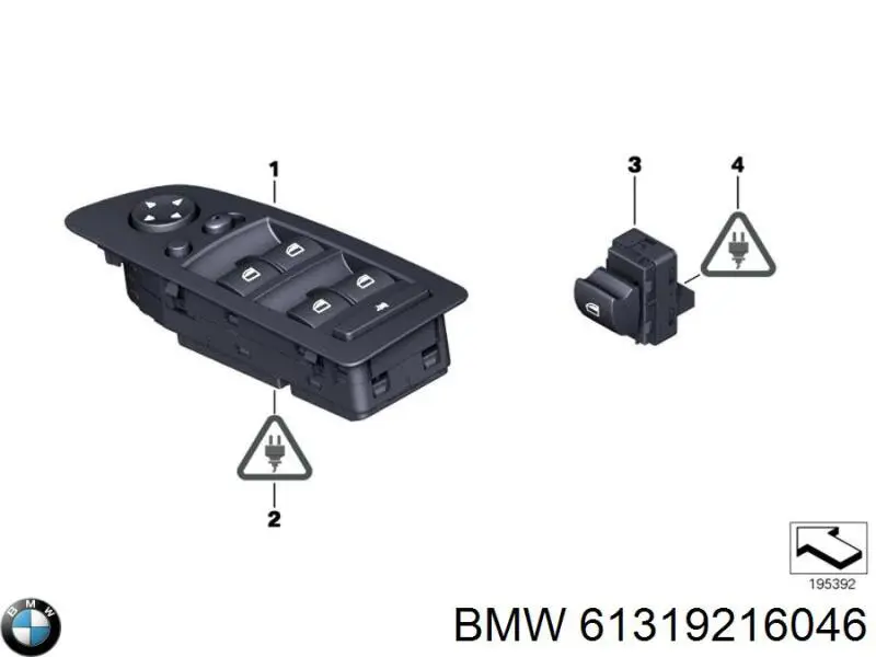 61319216046 BMW кнопочный блок управления стеклоподъемником передний левый