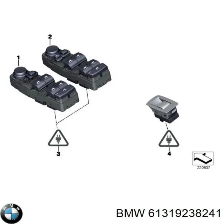 61319238241 BMW unidade de botões dianteira esquerda de controlo de elevador de vidro