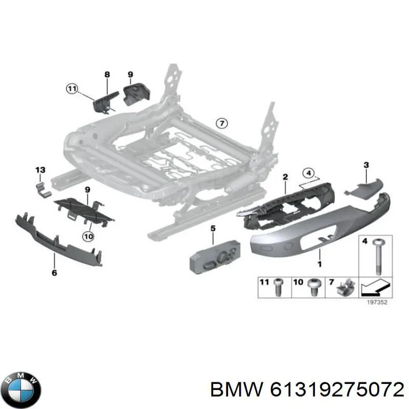 61319275072 BMW Блок кнопок механизма регулировки сиденья правый