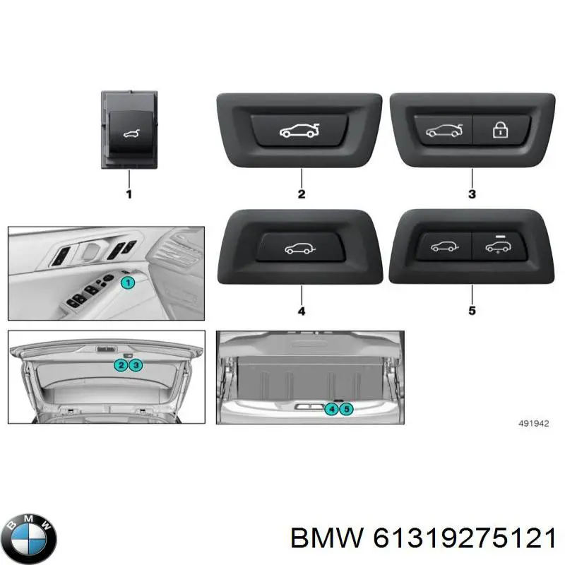 9275121 BMW Кнопка салона привода крышки багажника (двери 3/5-й (ляды)
