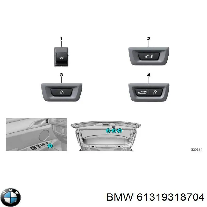 Кнопка салона привода крышки багажника (двери 3/5-й (ляды) BMW 61319318704 цена, от 12.70 USD