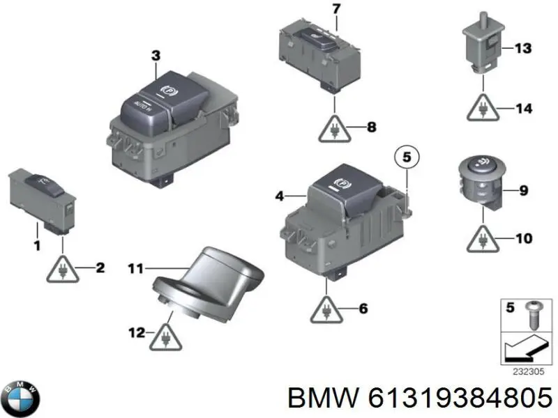 Кнопка включения обогрева сиденья BMW 61319384805