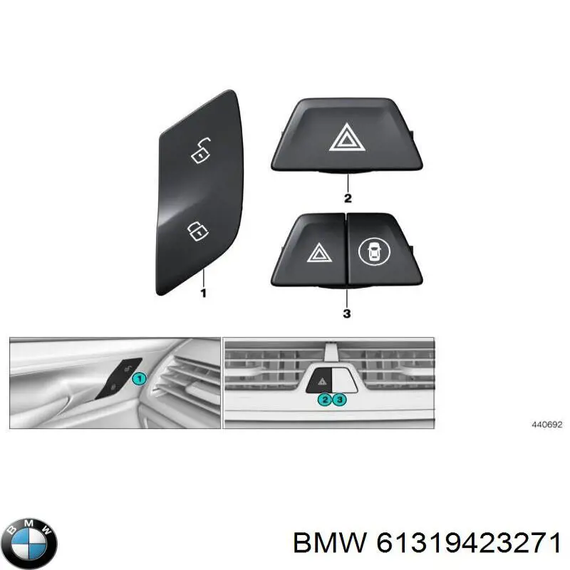 61319423271 BMW botão de ativação do sinal de emergência