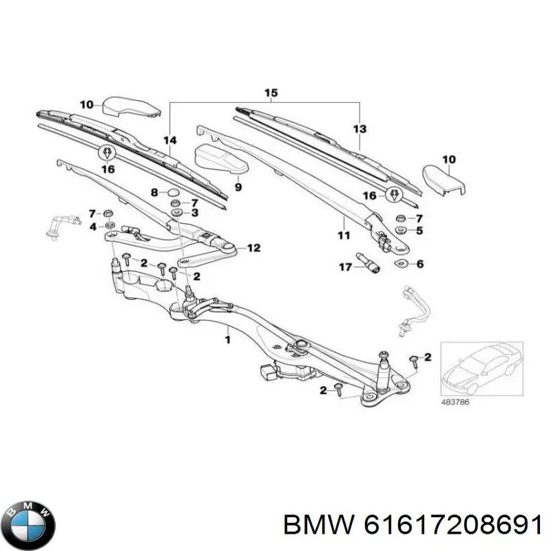 61617208691 BMW рычаг-поводок стеклоочистителя лобового стекла