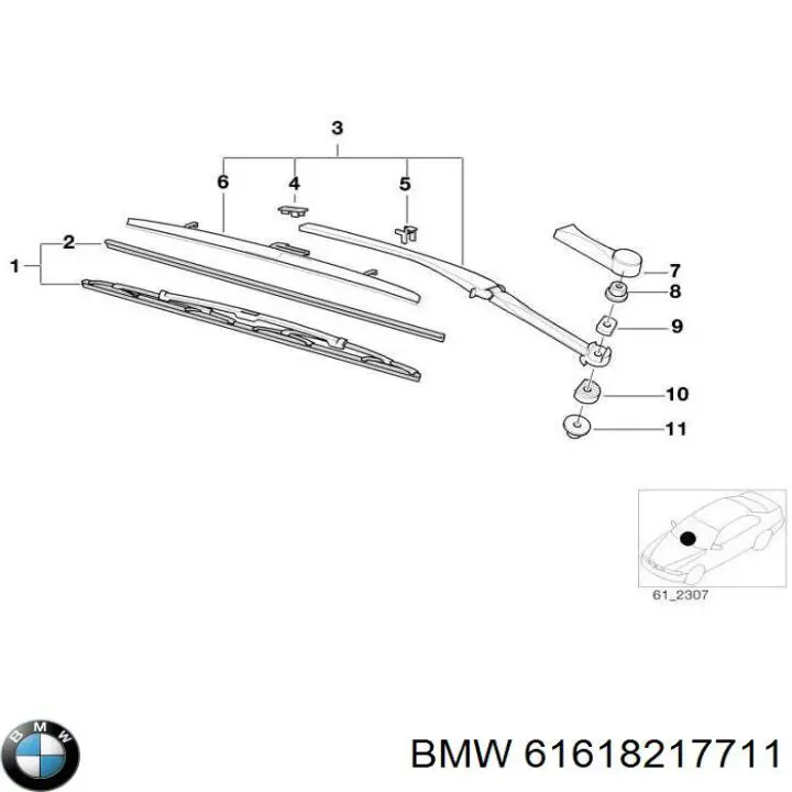 Резинка щетки стеклоочистителя водительская 61618217711 BMW