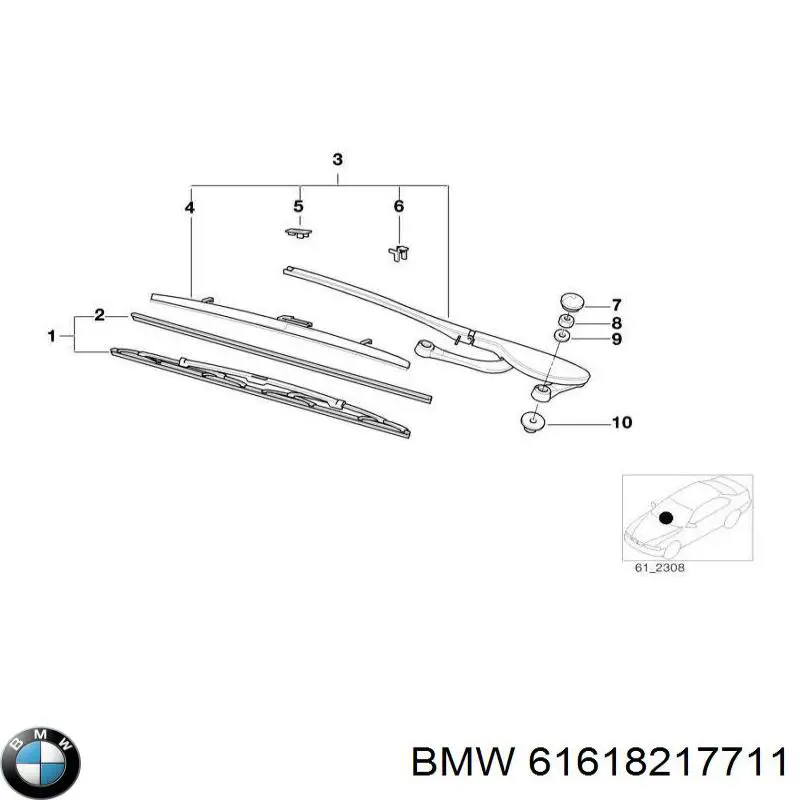 Резинка щетки стеклоочистителя водительская BMW 61618217711 цена, от 34.02 USD