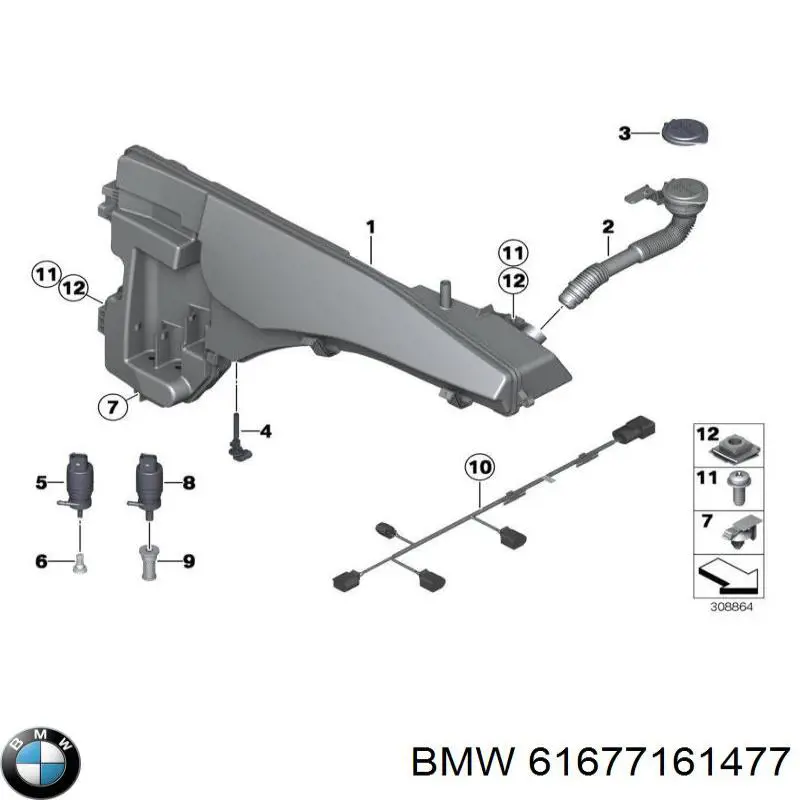 Tanque de fluido para lavador de vidro para BMW X5 (E70)
