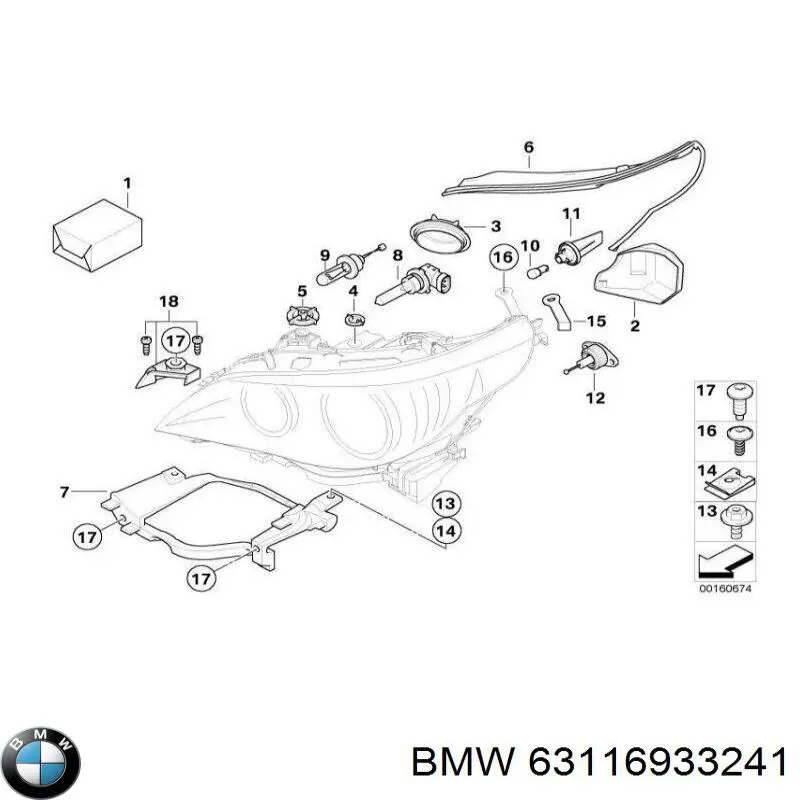 Кронштейн (адаптер) крепления фары передней 63116933241 BMW