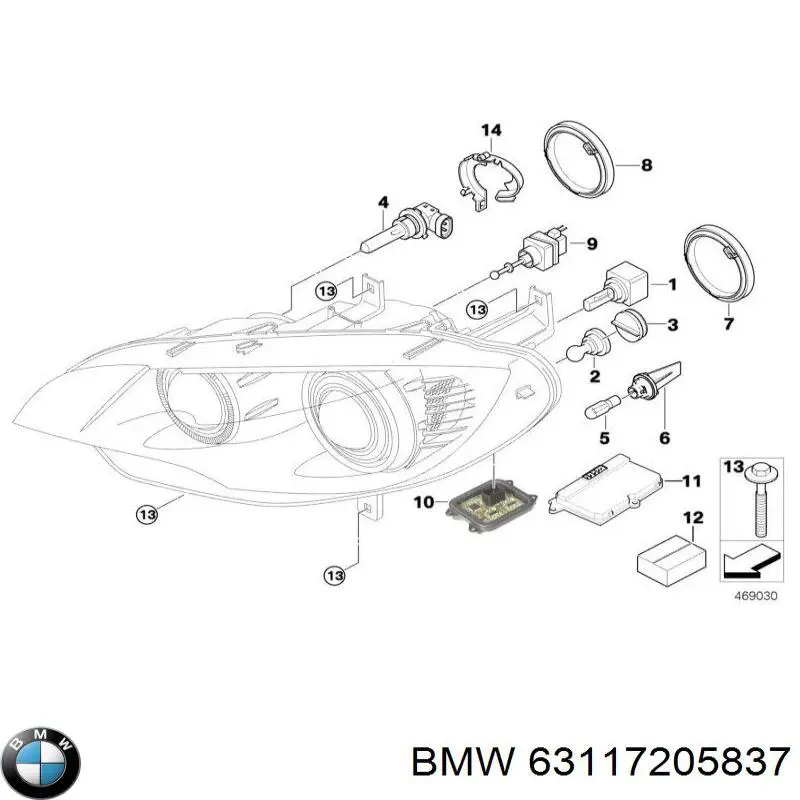 Consola (adaptador) de fixação da luz dianteira esquerda para BMW X6 (E72)