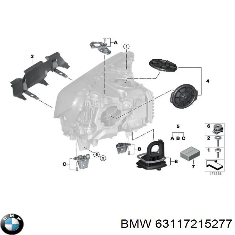 Soporte, faro principal delantero izquierdo 63117215277 BMW