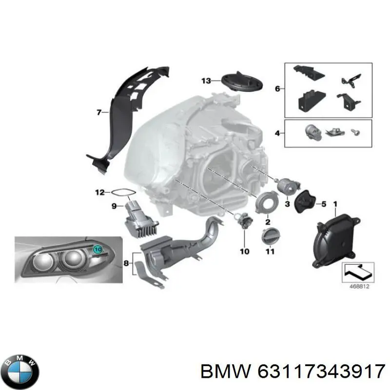 63117343917 BMW consola (adaptador de fixação da luz dianteira esquerda)