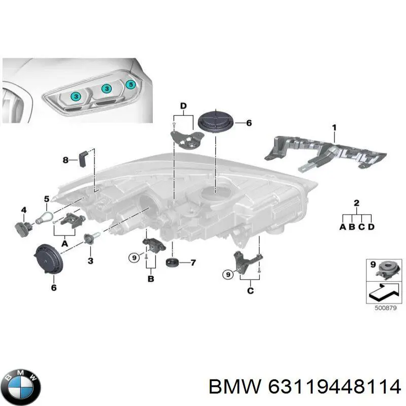 Крепление фары передней, правой BMW 63119448114 цена, от 75.04 USD