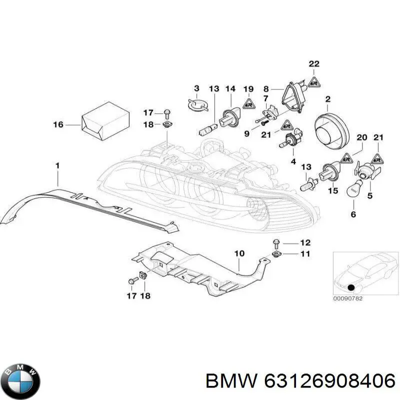 Sello del faro derecho 63126908406 BMW